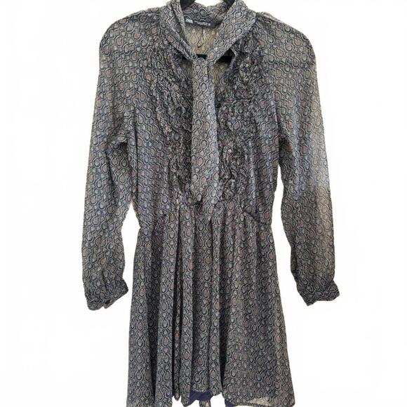 Zara Chiffon Dress Floral Tie Collar Size Medium NEW NWT - Picture 2 of 9